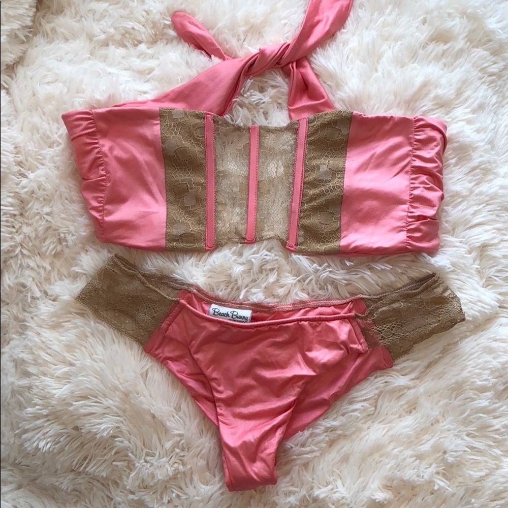 Beach bunny coral pink swimsuit + sexy cover-up!
